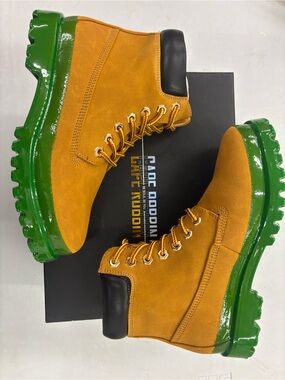 Cape Robbin Mustard Suede Lace-Up Boots with Green Lug Sole